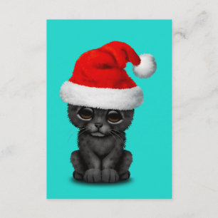 Cute Black Panther Cub Wearing a Santa Hat Invitation