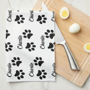 Cute Black  Paw Pet Lover name Kitchen  Tea Towel