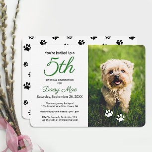 Cute Black Paw Prints Pet Birthday Party Photo Invitation