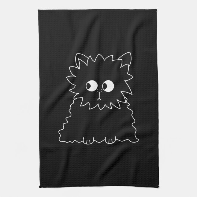 Cute Black Persian Cat. Tea Towel (Vertical)