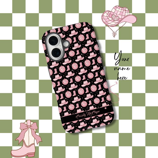 Cute Black Personalised Girly Pink Cowgirl Case-Mate iPhone Case (Creator Uploaded)