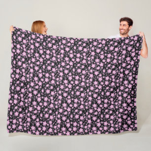 Cute Black Pink Beautiful Cherry Blossom Fleece Blanket