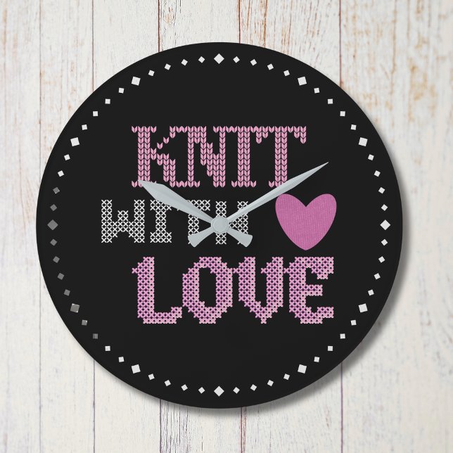 Cute black pink knit with love  large clock (Creator Uploaded)