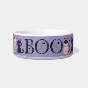 Cute Black Pink Purple Halloween Boo Cat Feeding Bowl