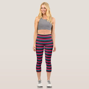 Cute black pink stripes capri leggings
