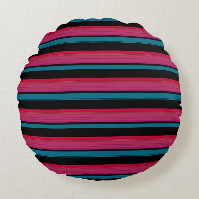 Cute black pink stripes round cushion (Front)