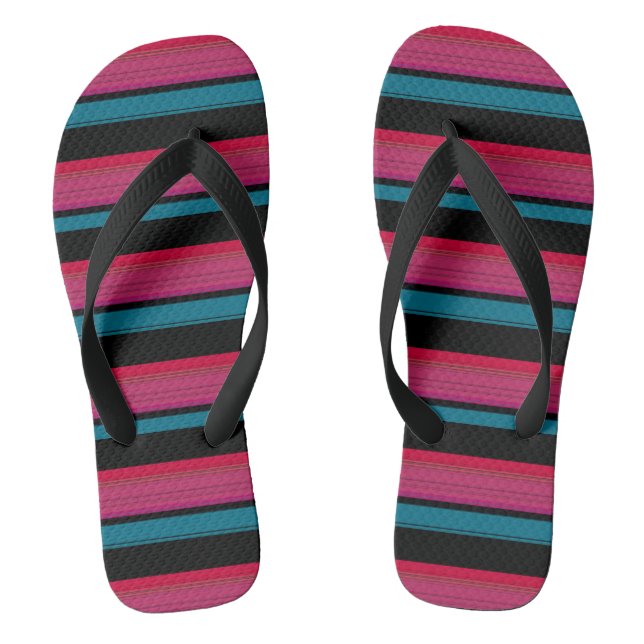 Cute black pink stripes thongs (Footbed)