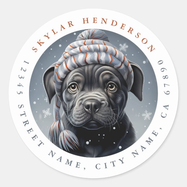 Cute Black Pit Bull Dog Round Stickers (Front)