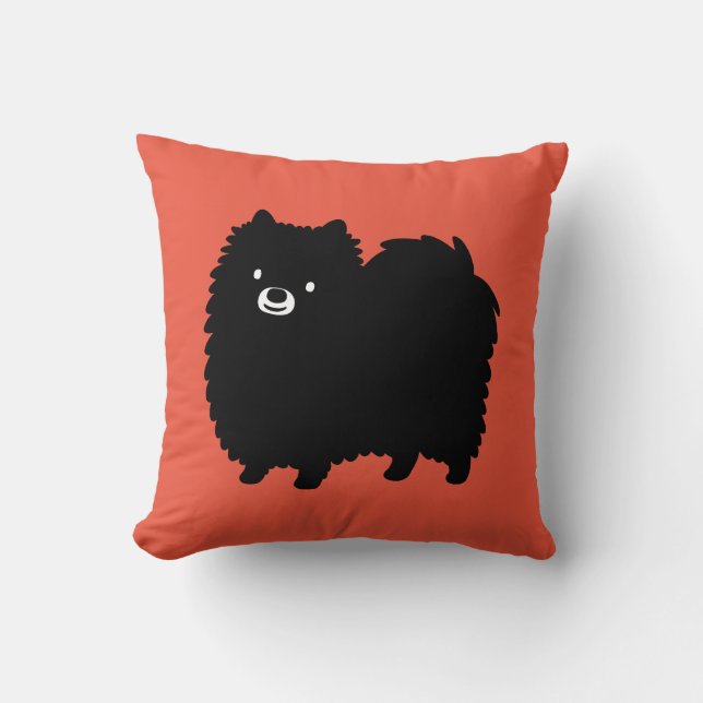 Cute Black Pomeranian Adorable Fluffy Dog Cushion (Front)