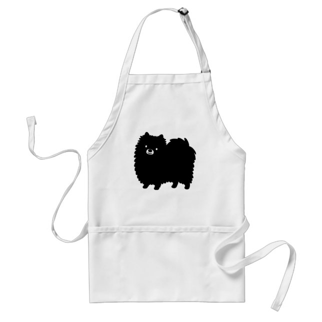 Cute Black Pomeranian Cartoon Dog Standard Apron (Front)