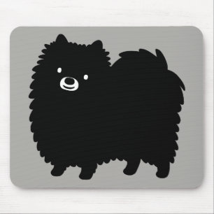 Cute Black Pomeranian   Poofy Pom Cartoon Dog Mouse Pad