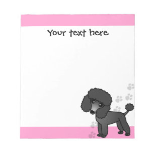 Cute Black Poodle Cartoon Blue Pink Print Notepad