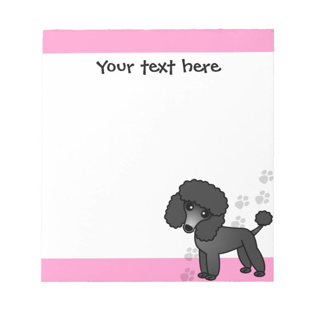 Cute Black Poodle Cartoon Blue Pink Print Notepad (Front)