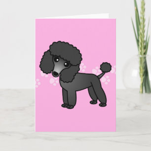 Cute Black Poodle Cartoon - Pink Pawprint Card