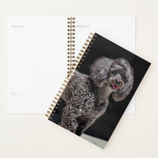 Cute Black Poodle Dog Head Smile Smiling Planner (Display)