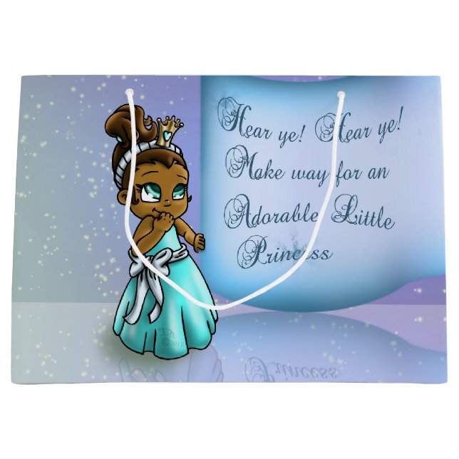 Cute Black Princess Birthday Large Gift Bag (Front)