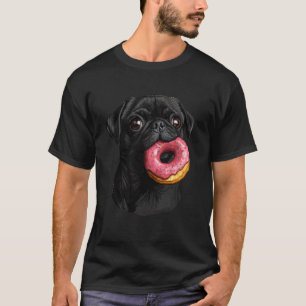 Cute Black Pug Eating Doughnut T-Shirt