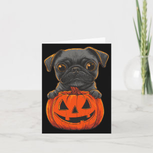 Cute Black Pug Jack O Lantern Pumpkin Halloween Card