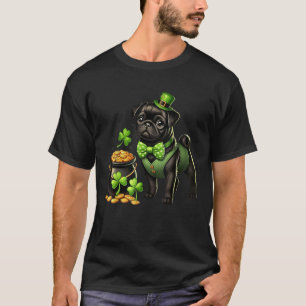 Cute Black Pug Leprechaun St Patricks Day Shamrock T-Shirt