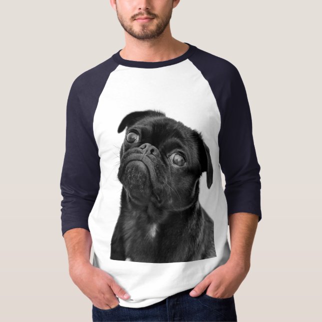 Cute Black Pug Mens NB/W 3/4 Sleeve Raglan T-Shirt (Front)