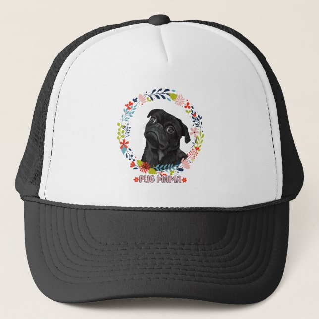 Cute Black Pug - Pug Mama  Trucker Hat (Front)