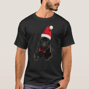Cute Black Pug Puppy Santa Hat Image Christmas Dog T-Shirt