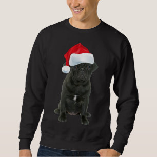 Cute Black Pug Santa Hat Funny Matching Christmas Sweatshirt