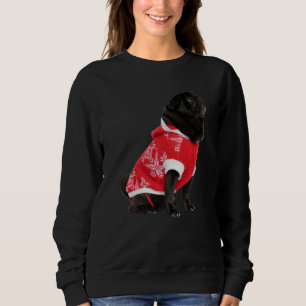 Cute Black Pug Santa Hat Red Sweater Image Christm