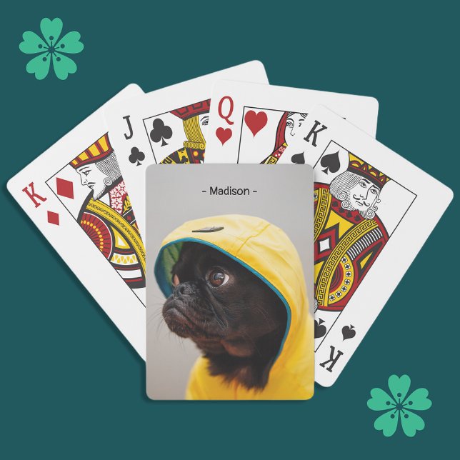 Cute Black Pug Yellow Raincoat Monogram Playing Cards (Creator Uploaded)