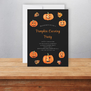 Cute black pumpkin carving party  invitation