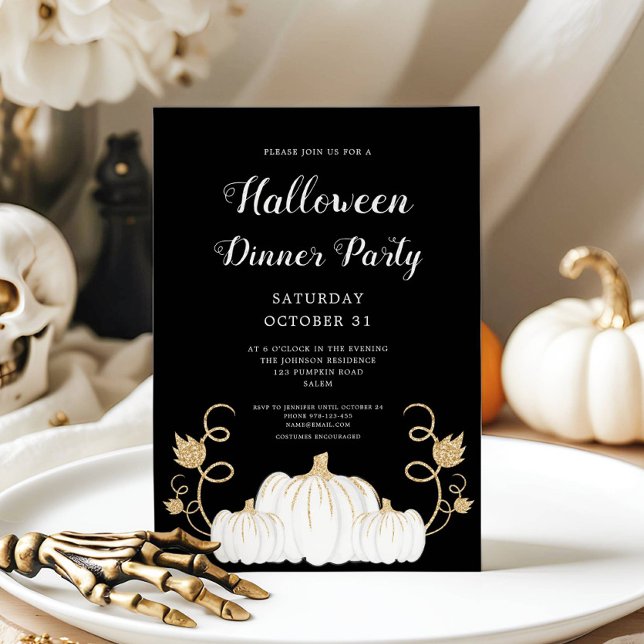 Cute Black Pumpkin Halloween Dinner Party Invitation (Cute Black Pumpkin Halloween Dinner Party Invitation)