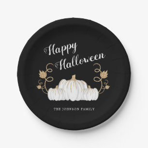 Cute Black Pumpkin Happy Halloween Paper Plate