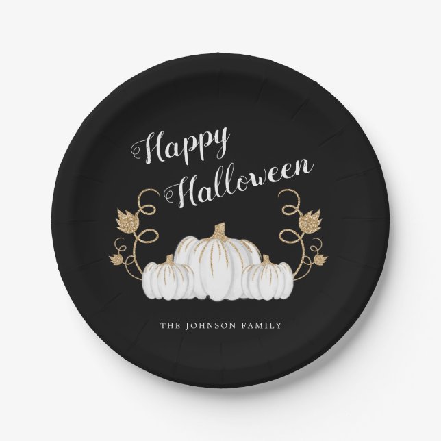 Cute Black Pumpkin Happy Halloween  Paper Plate (Front)