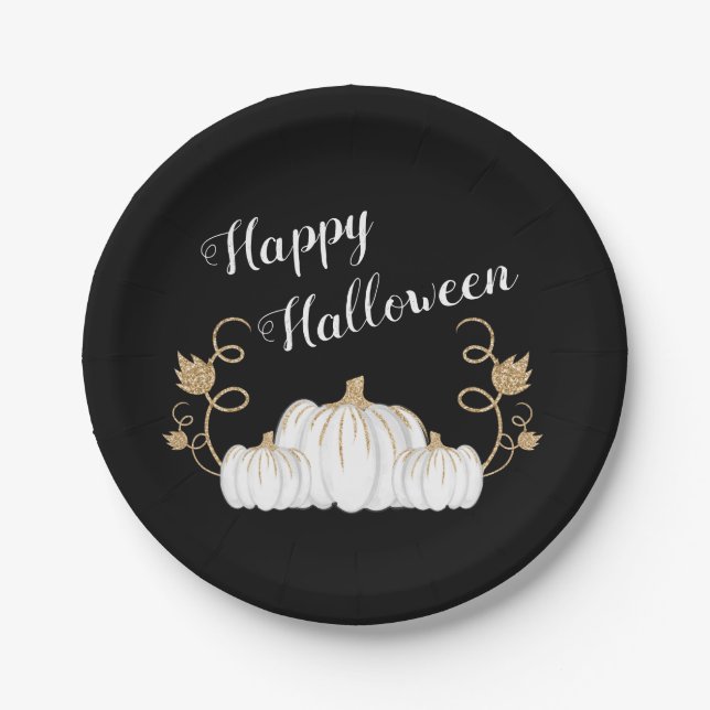 Cute Black Pumpkin Happy Halloween Paper Plate (Front)