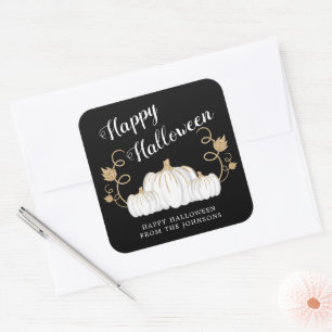 Cute Black Pumpkin Happy Halloween Square Sticker