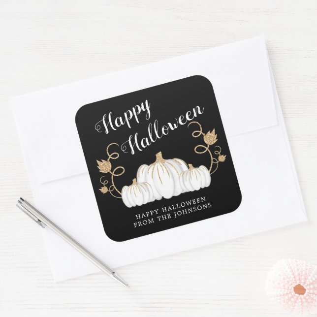Cute Black Pumpkin Happy Halloween  Square Sticker (Envelope)