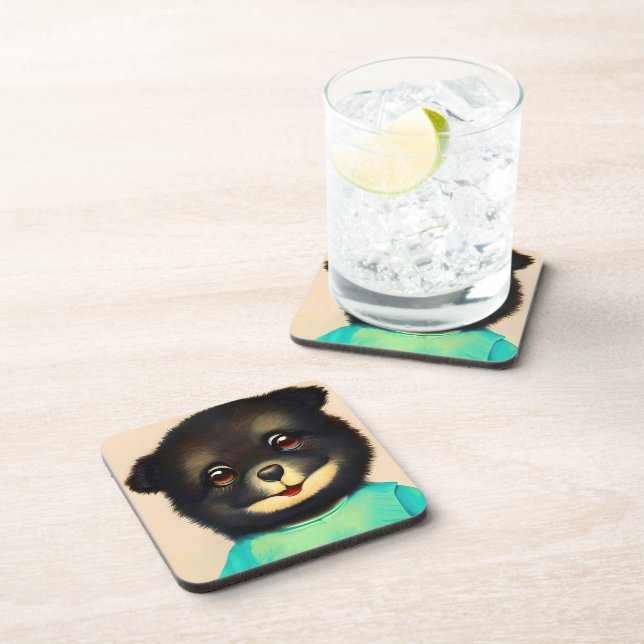 Cute black puppy illustration coaster (Right Side)