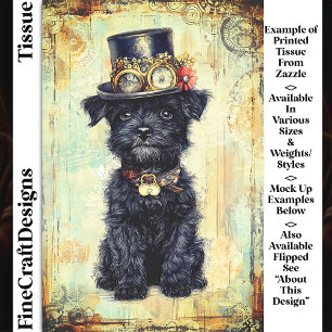 Cute Black Puppy In Steampunk Hat DL1RF Decoupage Tissue Paper