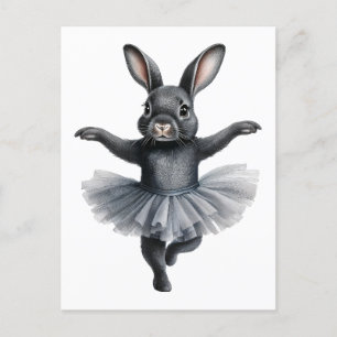 Cute black rabbit ballerina dancing ballet holiday postcard