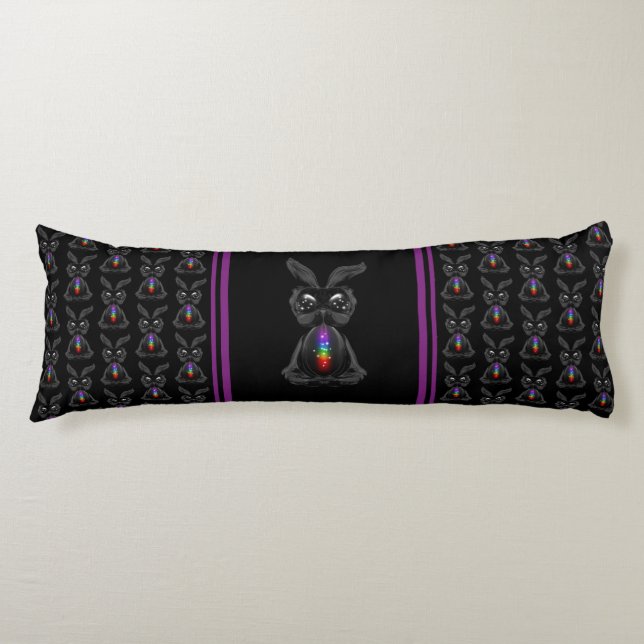 Cute Black Rabbit with Chakra Rainbow Soul Body Cushion (Front)