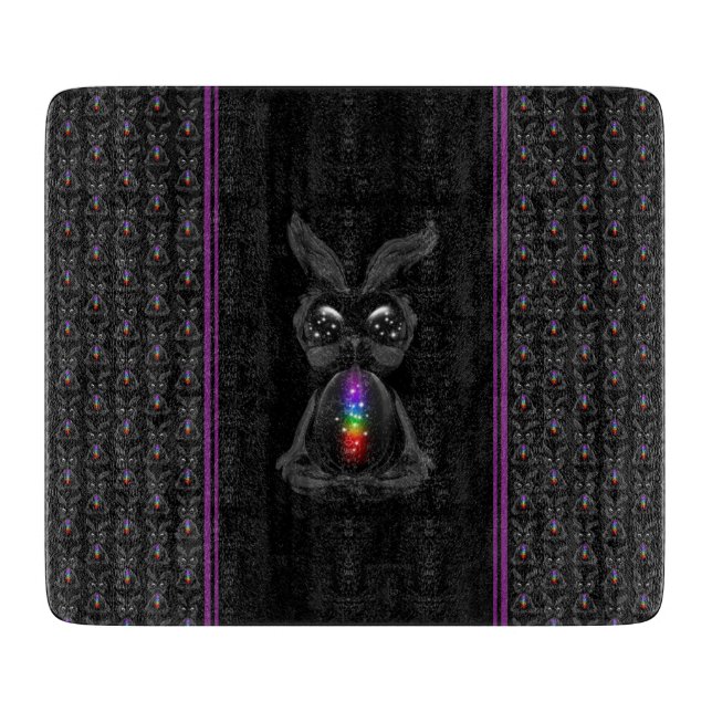 Cute Black Rabbit with Chakra Rainbow Soul Cutting Board (Front)