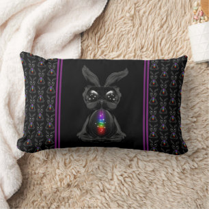 Cute Black Rabbit with Chakra Rainbow Soul Lumbar Cushion