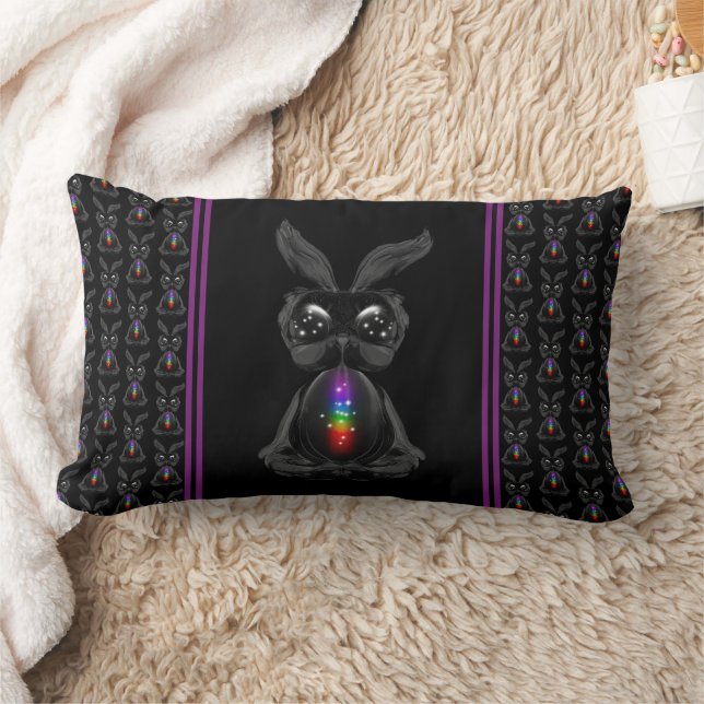 Cute Black Rabbit with Chakra Rainbow Soul Lumbar Cushion (Blanket)