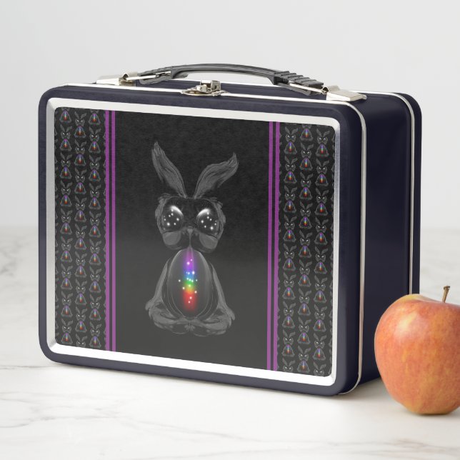 Cute Black Rabbit with Chakra Rainbow Soul Metal Lunch Box (In Situ)