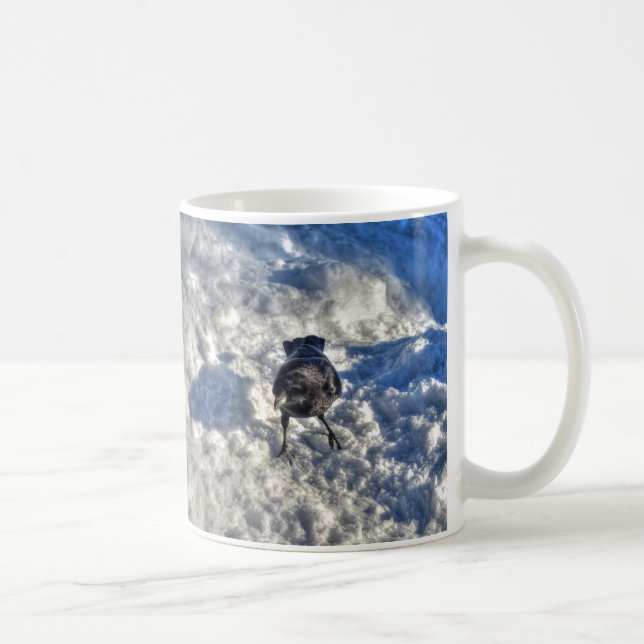 Cute Black Raven in the Snow Photo Coffee Mug (Right)