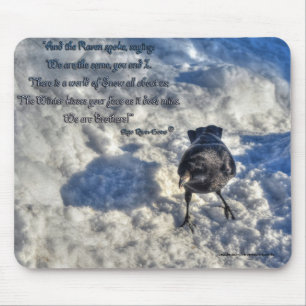 Cute Black Raven in the Snow Photo Mouse Pad