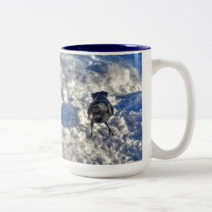Cute Black Raven in the Snow Photo Two-Tone Coffee Mug