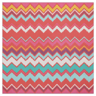 Cute black red green yellow ikat chevron pattern fabric