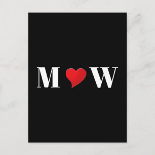 Cute black red heart couple monogram typography postcard