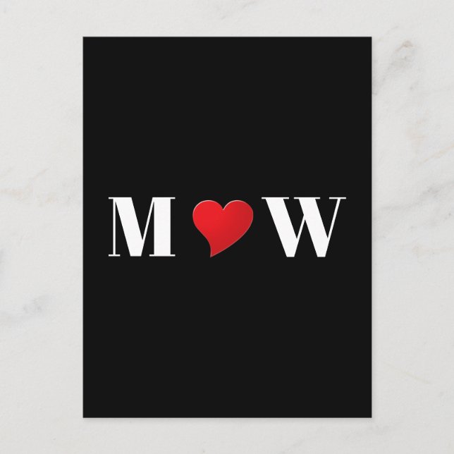 Cute black red heart couple monogram typography postcard (Front)